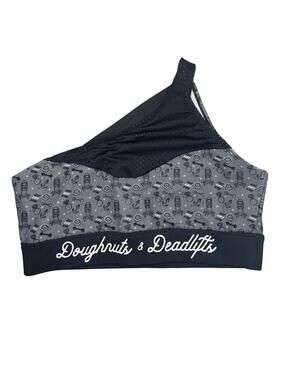 Doughnuts & Deadlifts Black Mesh Graphic Print Sports Bra sz XL